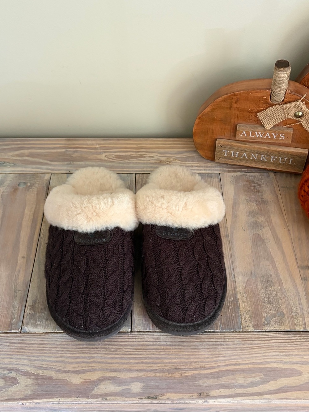 BearPaw Effie Brown Sweater Knit Sheepskin Lined Slipper 🍂